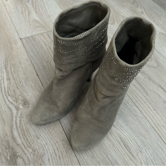 Genuine Leather Suede Grey Heeled Boots Size 6 - Picture 4 of 12